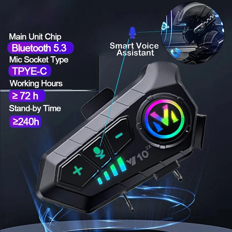Full Face Motorcycle Helmet With Bluetooth - Intercomunicador Bluetooth V10 2X para Capacete