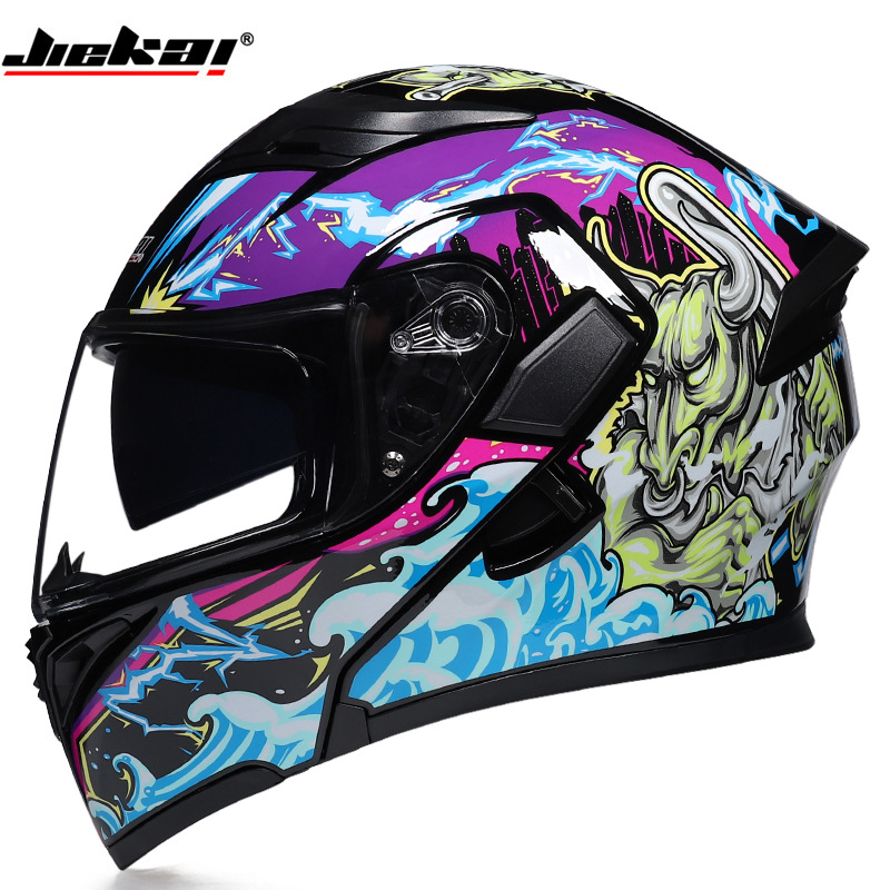 Full Face Motorcycle Helmet With Bluetooth - W bluetooth anti-nevoeiro lente dupla rosto