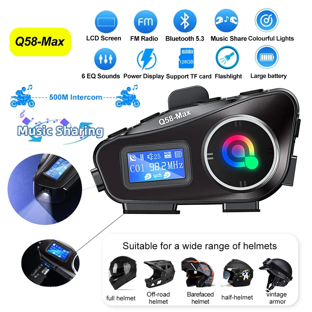 Universal Motorcycle Helmet Intercom Headset - Motocicleta Capacete Intercom com Tela Grande,