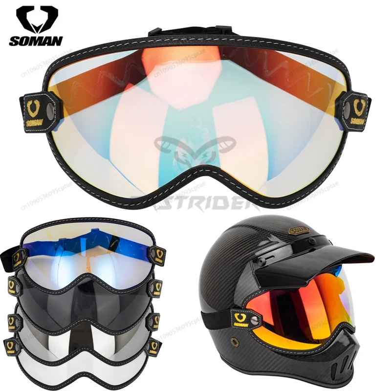 Vintage Open Face Retro Helmet - Óculos de Motocicleta Vintage SOMAN, Capacete