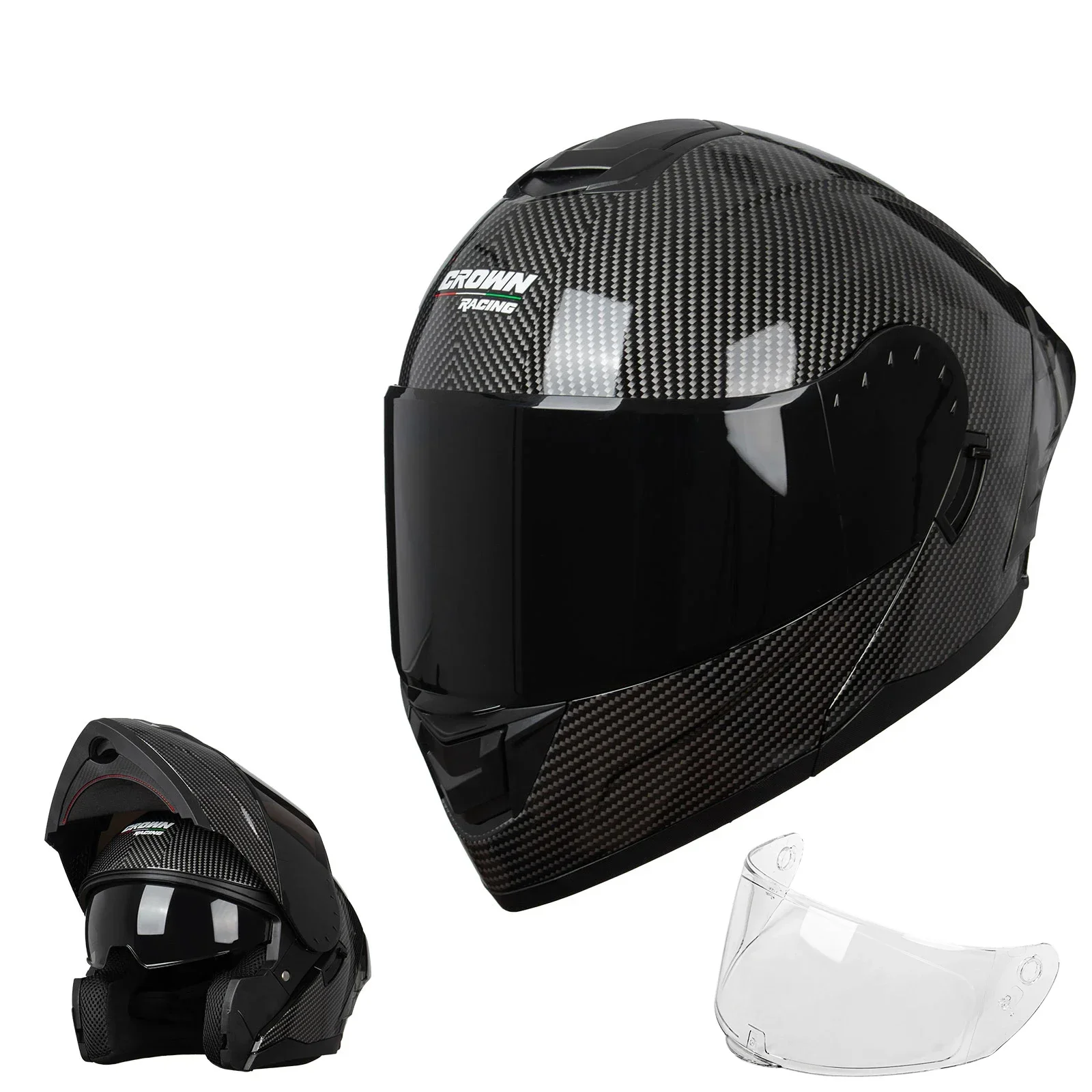 Dual Visor Motorcycle Racing Helmet - Capacete modular para motociclistas Crown Racing
