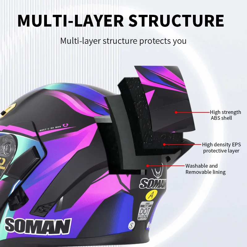 Soman capacete facial completo - Dual Visor Motorcycle Racing Helmet avaliação e preço
