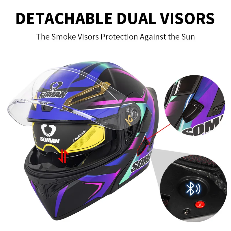 Soman capacete facial completo - Dual Visor Motorcycle Racing Helmet avaliação e preço