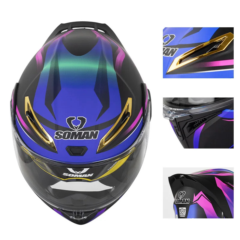 Soman capacete facial completo - Dual Visor Motorcycle Racing Helmet avaliação e preço