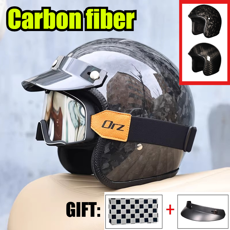 Capacete Vintage de Fibra de C - Carbon Fiber Lightweight Motorcycle Helmet avaliação e preço
